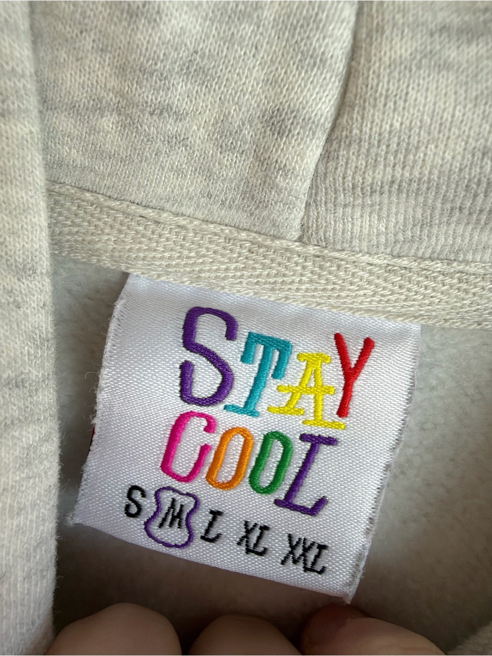 Stay Cool NYC Colorful Applique Patch Hoodie Medium Gray Retro Streetwear Fleece - Picture 2 of 13